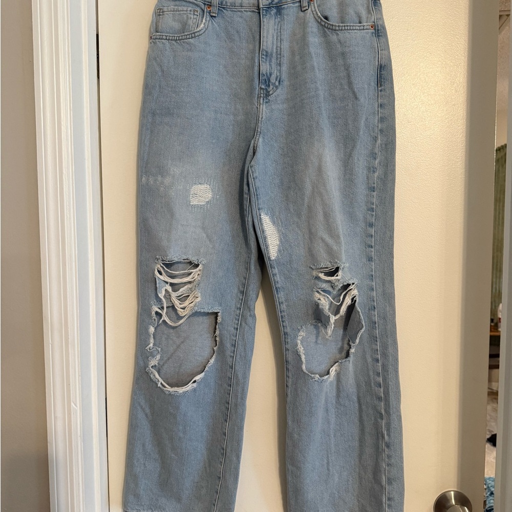 Forever 21 Blue Boyfriend Distressed Jeans